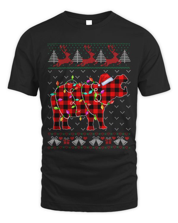 Hippo Pet Ugly Christmas Santa Hippo Animals Buffalo Red Plaid