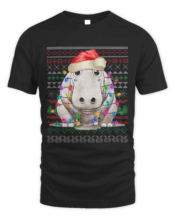 Hippo Pet Ugly Hippopotamus Christmas Funny Colorful Cute Xmas Lights