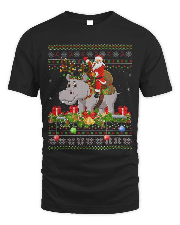 Hippo Pet Ugly Santa Riding Hippopotamus Christmas