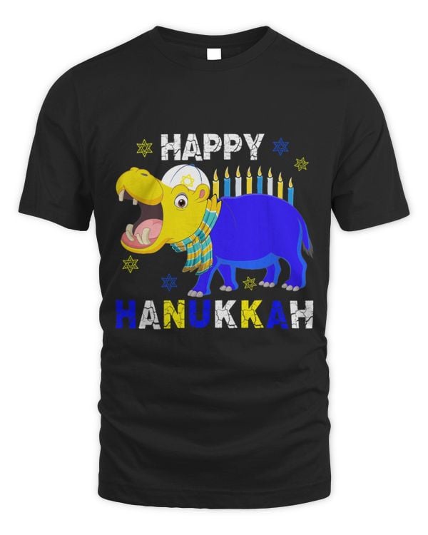 Hippo Pet Happy Hanukkah Menorah Hippo Wearing Jewish Hat Lover