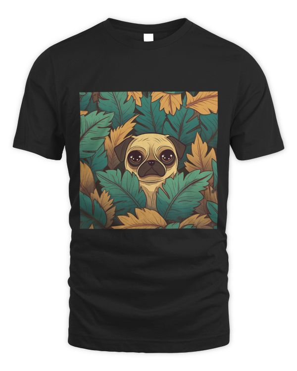 Pug Dog Mom Dad Plant Lover Hiding in Leaves