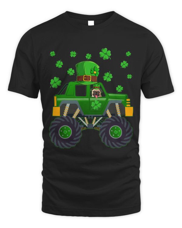 Pug Dog Riding Monster Truck Leprechaun Hat St Patricks Day