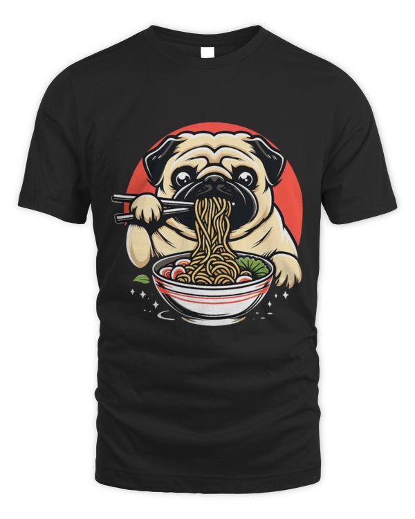 Pug dog puppy graphic tee pug eating ramen design for men