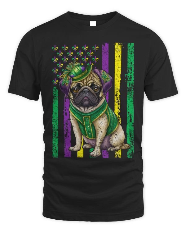 Pug Dog Puppy American Flag Masquerade Mardi Gras Beads