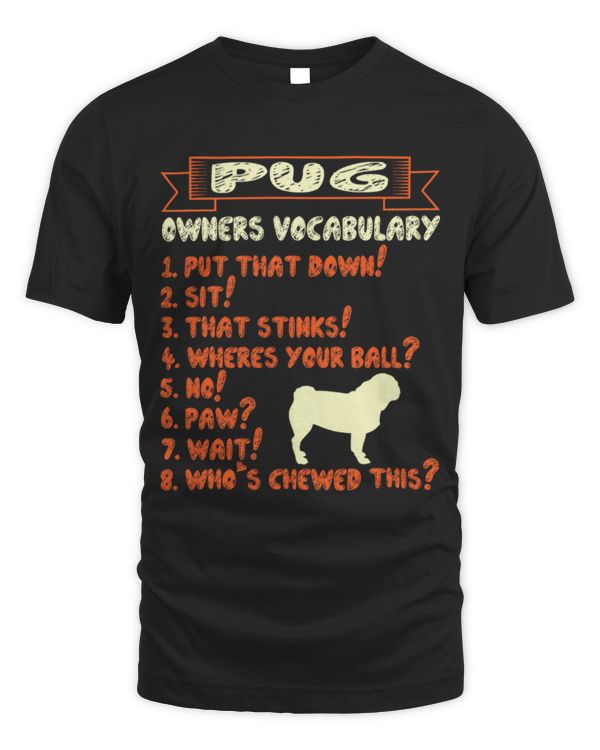 Pug Dog Stubborn Tricks Owner Vocabulary Gift