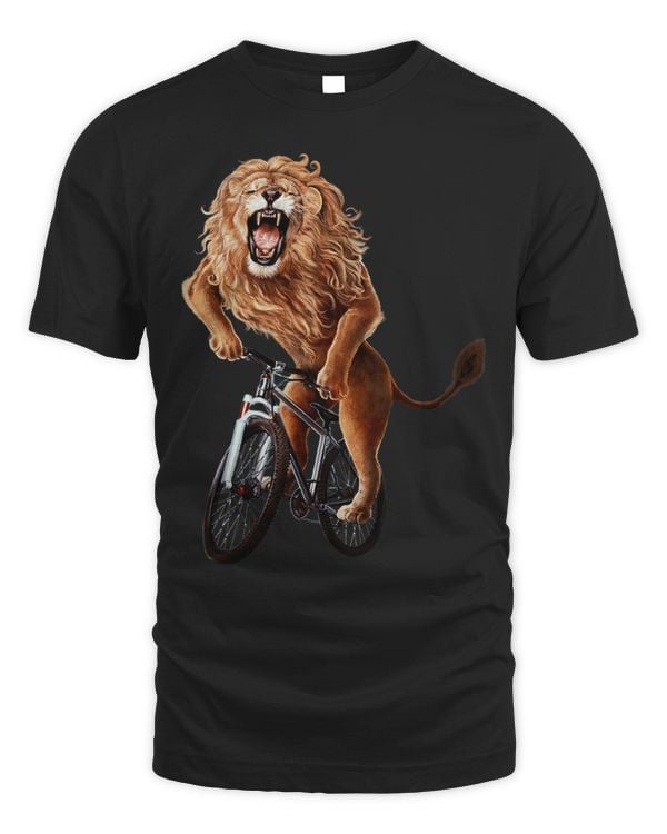 Lion Pet Alpha Male Lion Cycling on Mountain Bike Roar