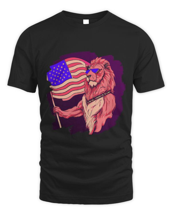 Lion Pet Holding American Flag USA Patriotic Lion