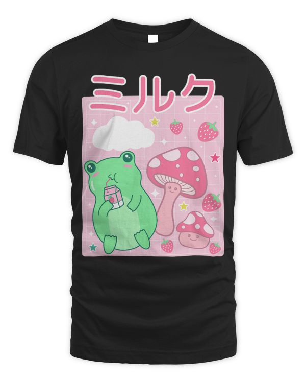 Frog Pet Kawaii Frog Cottagecore Mushroom Strawberry Milk Retro 90s 1