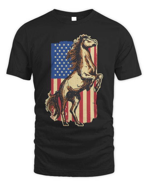 Horse Pet In Front Of The American Flag Horse Riding 4th of July
