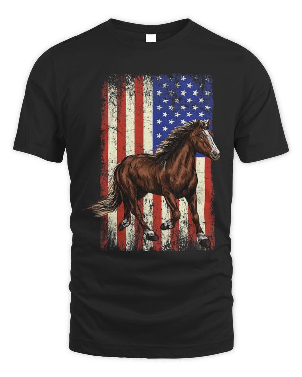 Horse Pet In Front Of The American Flag Horse Riding 4th of July 1