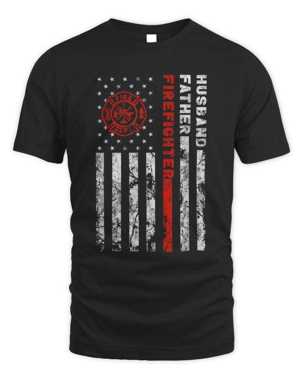 Husband Father Firefighter Patriotic - Husband Firefighter T-Shirt