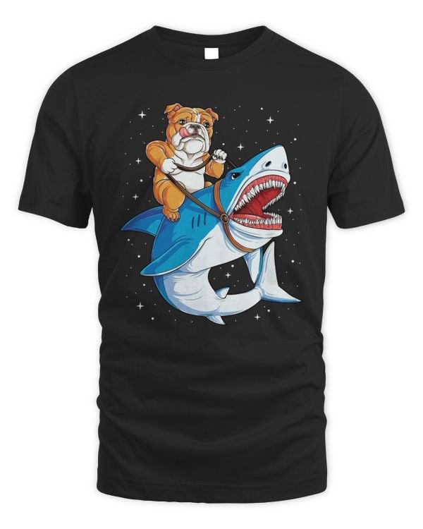 English Bulldog Riding Shark