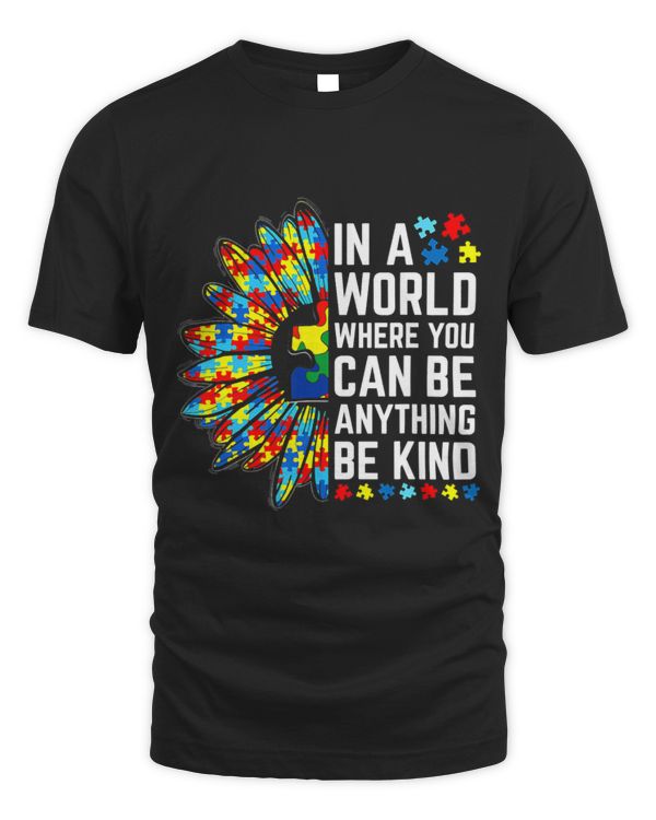 Be Kind Sunflower Puzzle Piece Autism Awareness In April T-Shirt