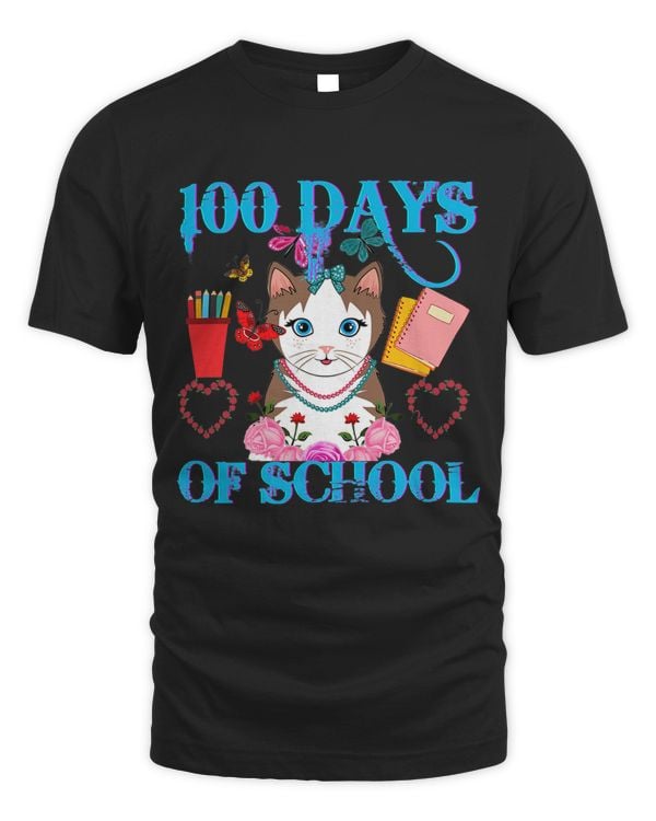 100 Days Of School Funny Cat Tee 100 Days Smarter 100th Day Premium T-shirt