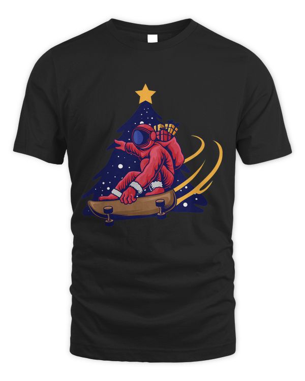 Christmas Santa Claus Astronaut Skateboarding T-shirt