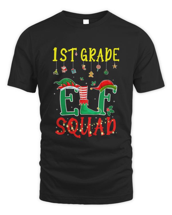 Christmas Teacher 1st Grade Elf Squad Matching Group Xmas T-shirt