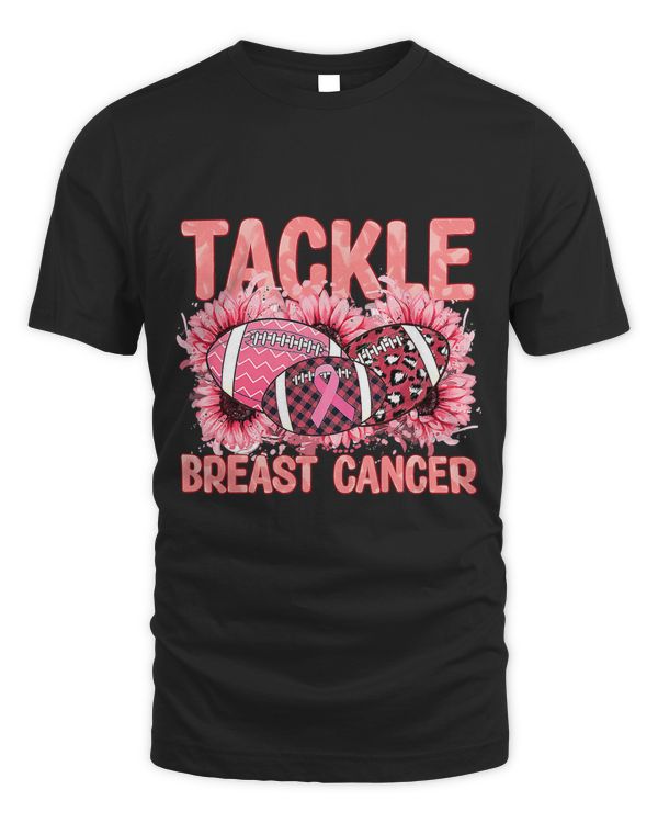 Tackle Breast Cancer Sunflower Leopard Plaid Football Ribbon