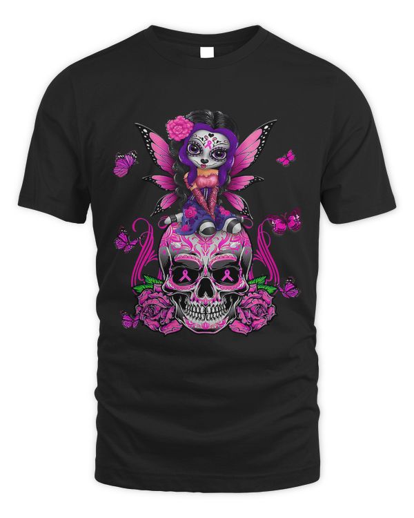 Breast Cancer Butterfly Pink Ribbon Cute Fairy Sugar Skull 240 Warrior