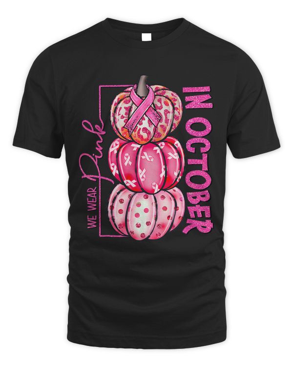 Womens In October We Wear Pink Pumpkin Leopard Breast Cancer Girls158