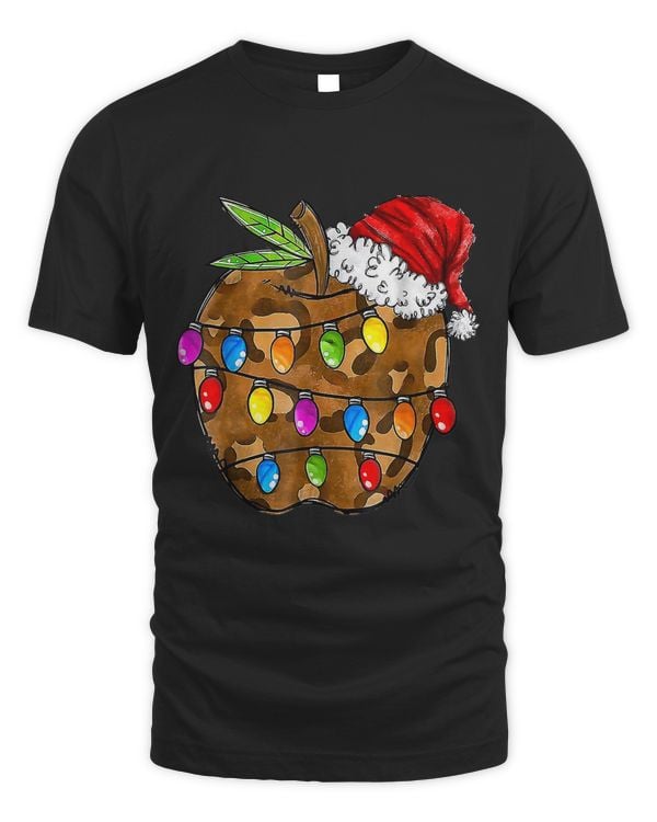 Retro Leopard Apple Santa Hat Funny Christmas Teacher239