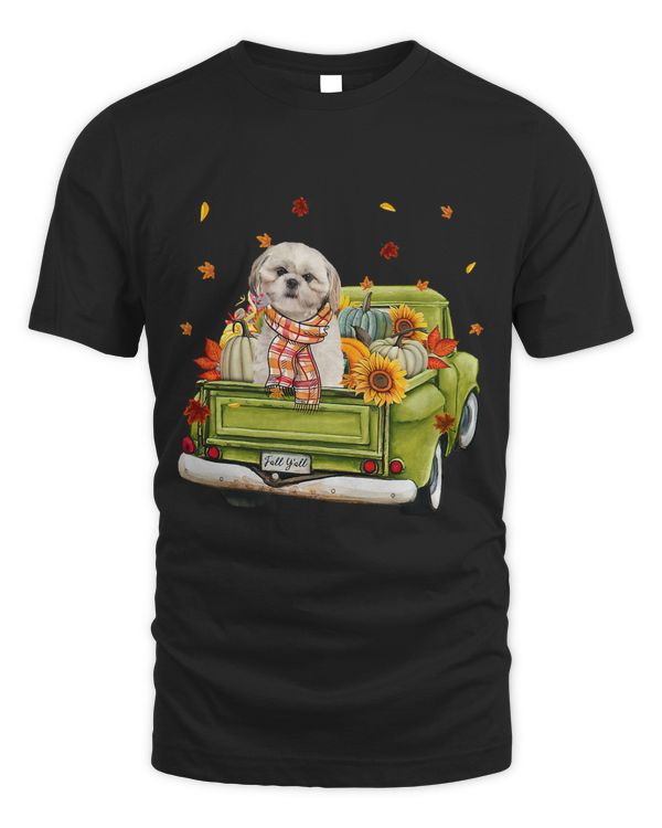 Happy Fall Yall Shih Tzu Dog On Truck Pumpkin Fall Autumn506