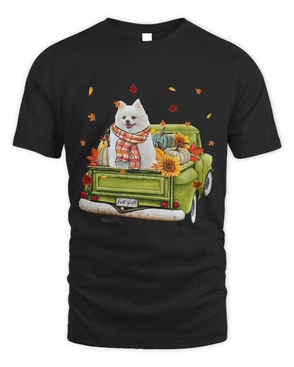 Happy Fall Yall Pomeranian Dog On Truck Pumpkin Fall Autumn41