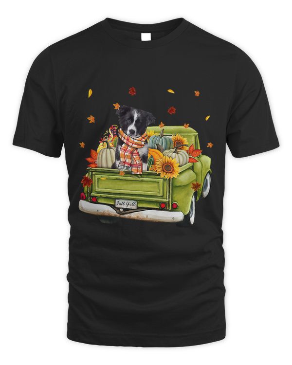 Happy Fall Yall Border Collie Dog On Truck Pumpkin Fall43