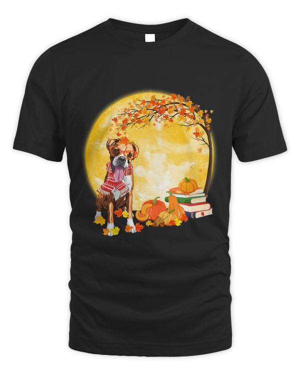 Funny Boxer Dog Leaf Fall Hello Autumn Thanksgiving Outfit553