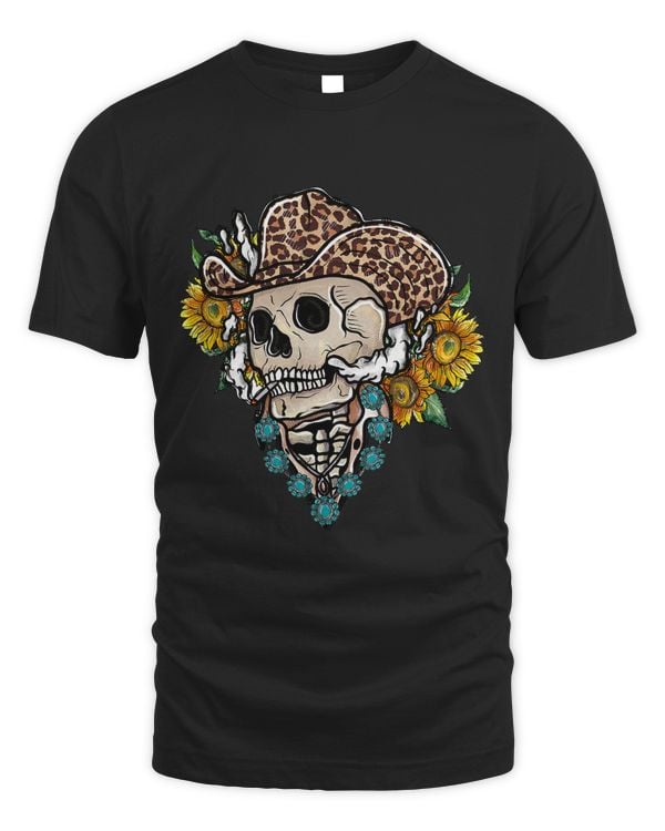 Western Leopard Cowgirl Cowboy Skull710