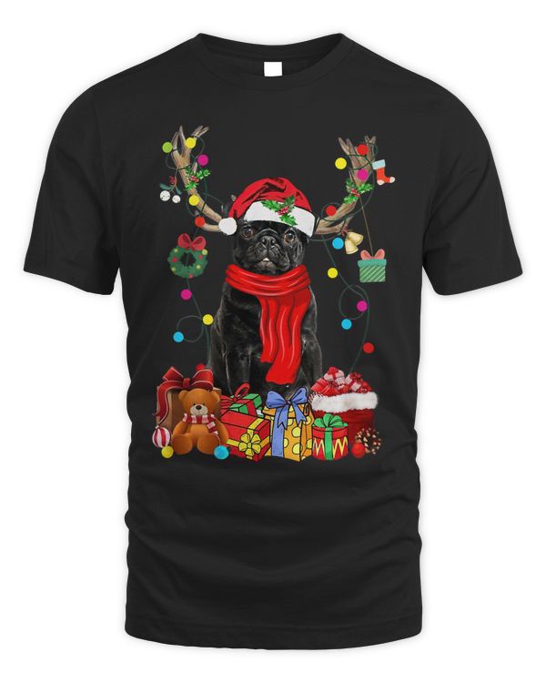 Santa BLACK Pug Reindeer Light Christmas Dog Lover126