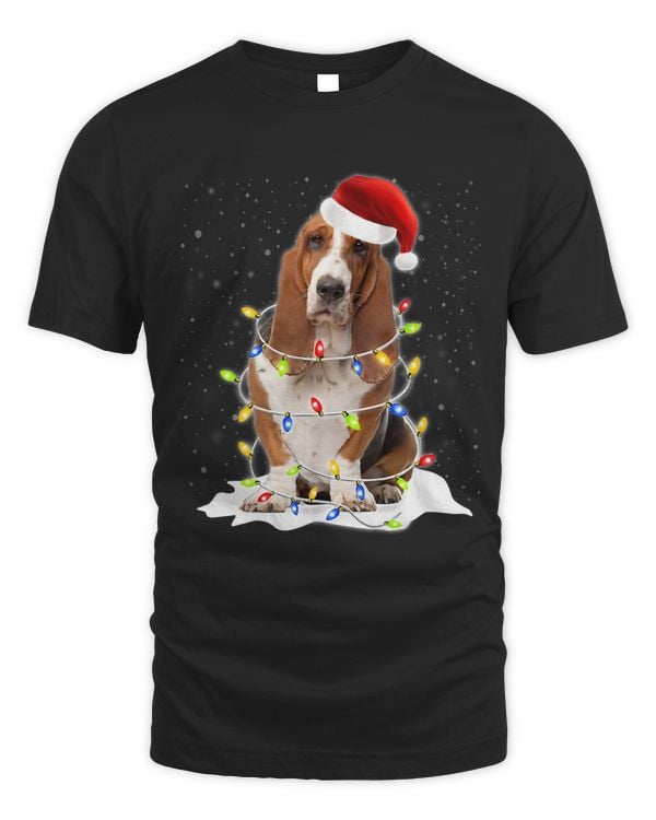 Basset Hound Santa Hat Christmas Lights Xmas Funny463