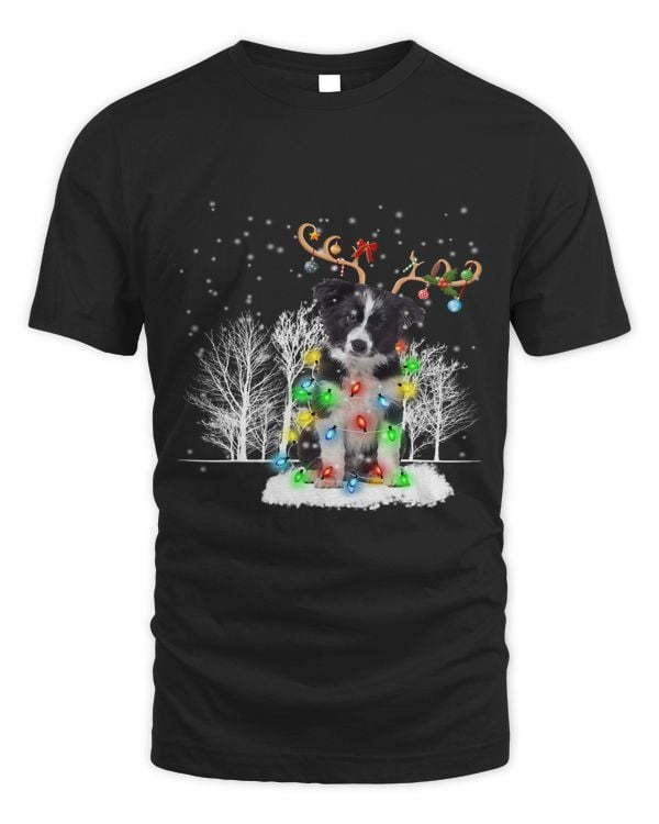 Border Collie Dog Snow Reindeer Santa Hat Christmas Light470
