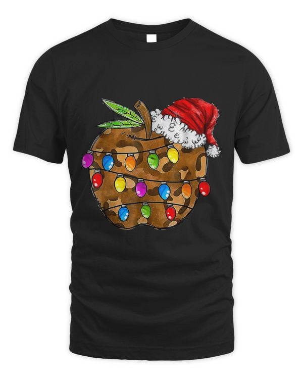 Retro Leopard Apple Santa Hat Funny Christmas Teacher239