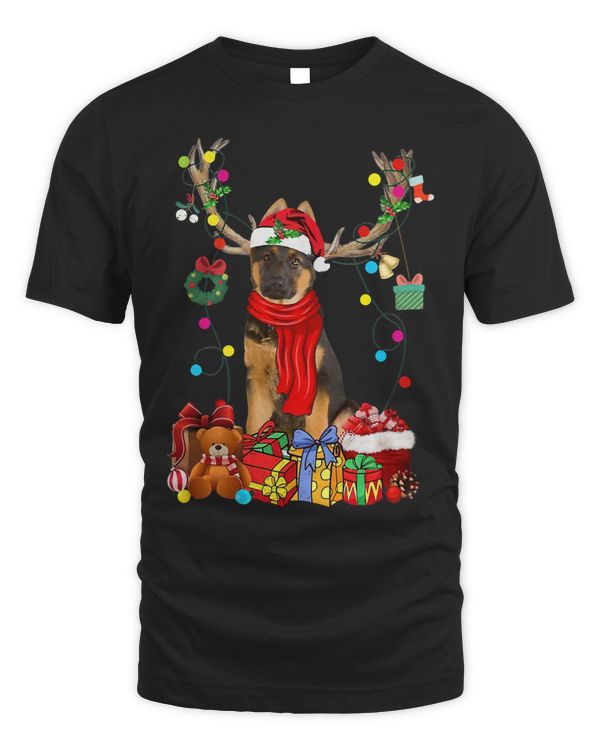 Santa German Shepherd Reindeer Light Christmas Dog Lover132