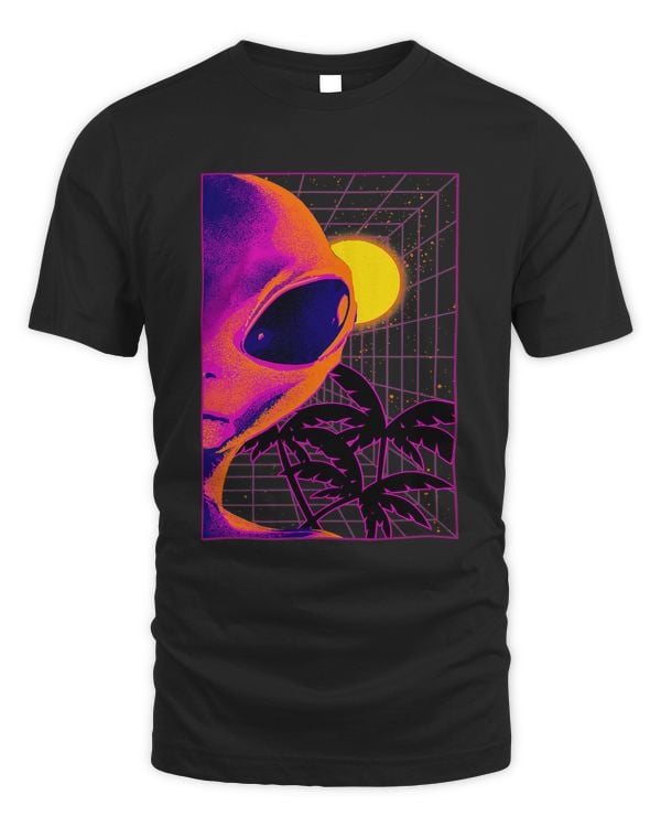 Vaporwave Aesthetic Alien Half Face Palm Tree Retro Sunset 62