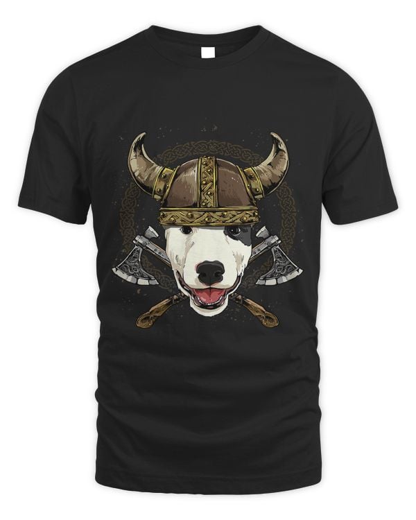 Viking Bull Terrier Dog with Viking Helmet Mjolnir Axes 245