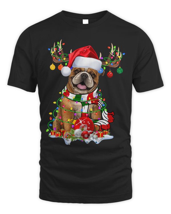 Santa bulldog gorgeous reindeer Light Christmas58