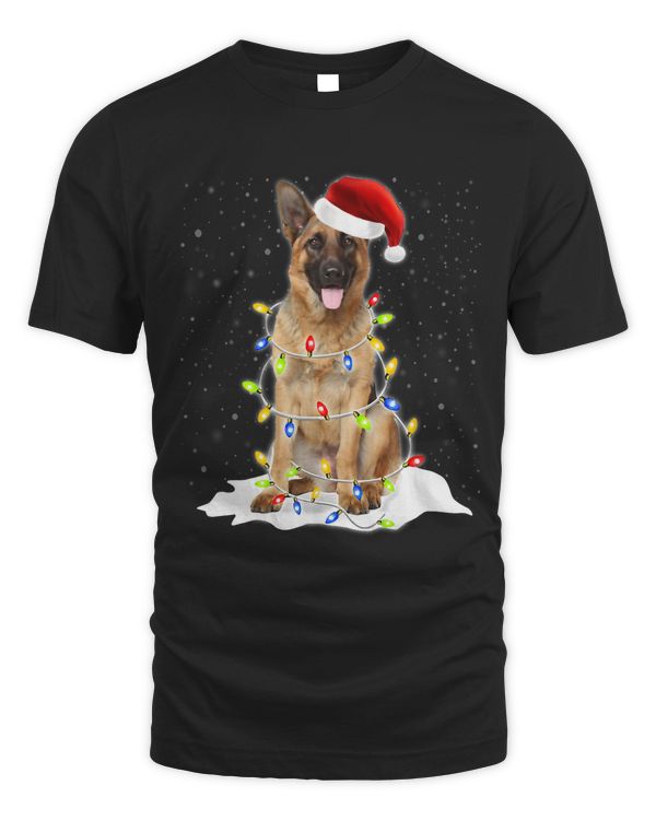 German Shepherd Santa Hat Christmas Lights Xmas Funny449