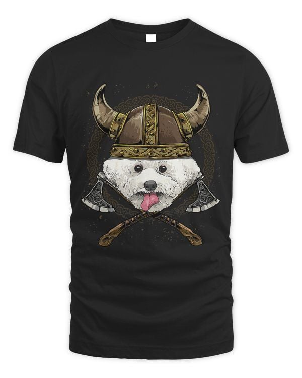 Viking Bichon Frise Dog with Viking Helmet Mjolnir Axes 242