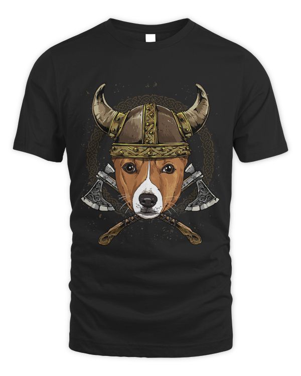 Viking Basenji Dog with Viking Helmet Mjolnir Axes 241