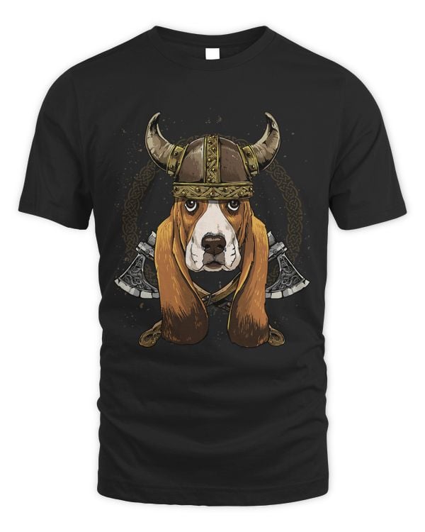 Viking Basset Hound Dog with Viking Helmet Mjolnir Axes 268