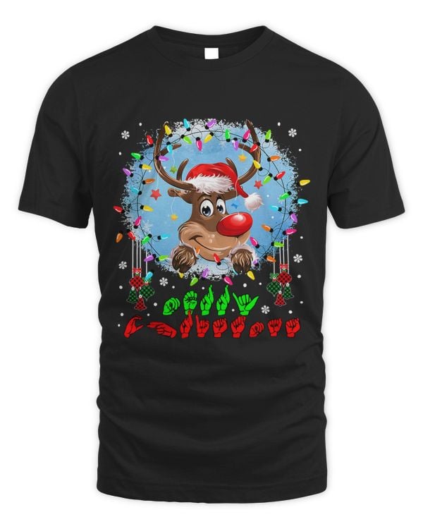 Merry Christmas Hands Sign Language Santa Reindeer Lover130