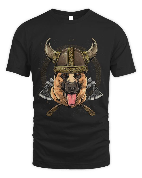 Viking German Shepherd Dog with Viking Helmet Mjolnir Axes 115