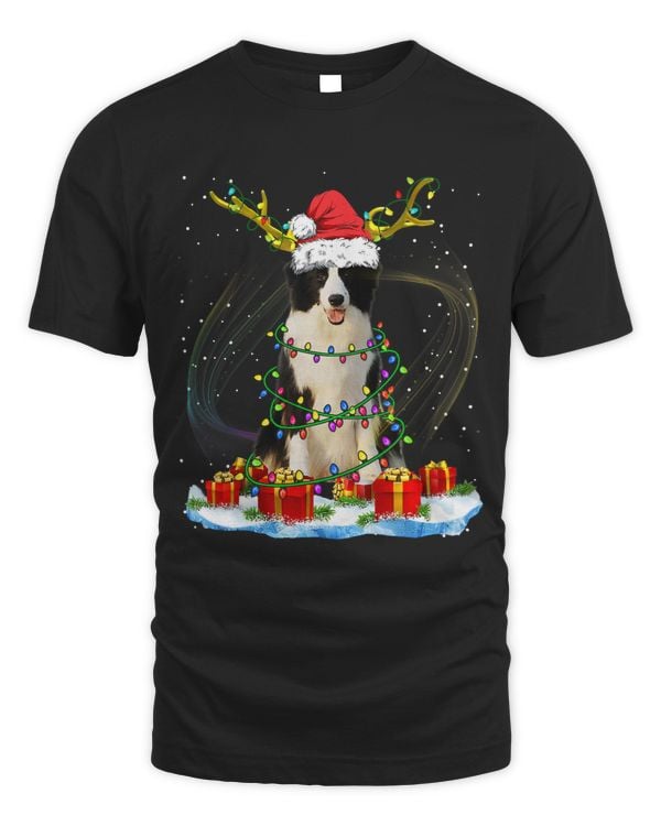 Funny Santa Border Collie Reindeer Light Christmas54