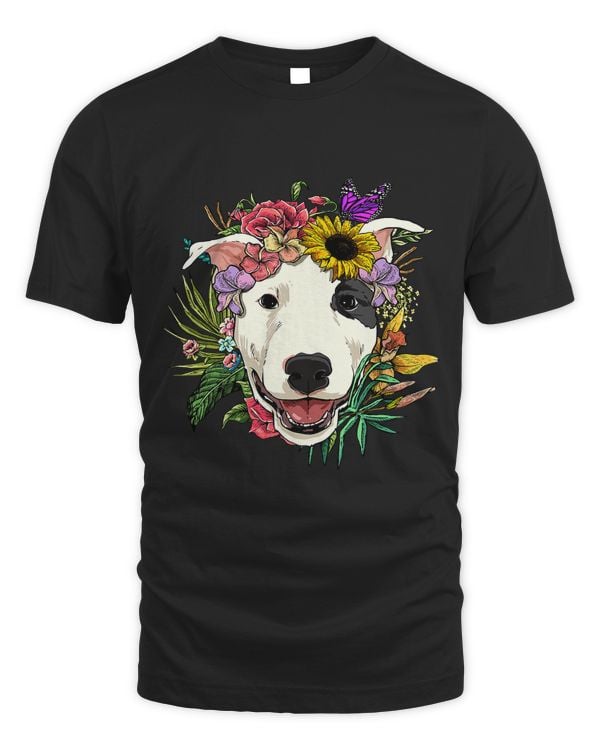 Floral Bull Terrier Botanical Plant Flower Bully Dog Lovers