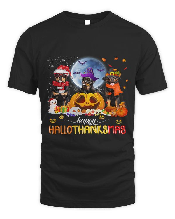 Happy Hallothanksmas Rottweiler Pumpkin Maple Leaf Santa Hat495