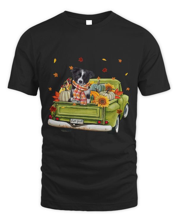 Happy Fall Yall Border Collie Dog On Truck Pumpkin Fall43