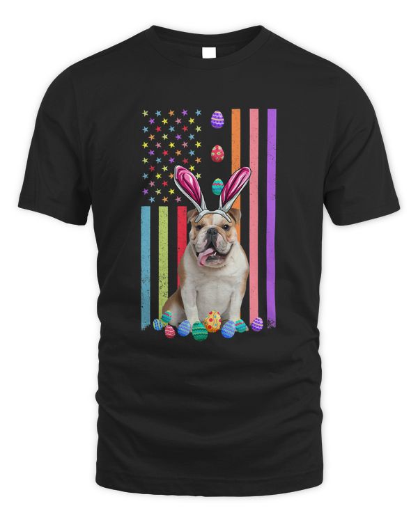 English Bulldog Dog Easter Day American Eggs Flag English Bulldog Dog Funny
