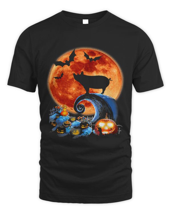 Funny Pig And Moon Halloween Costume Silhouette 204