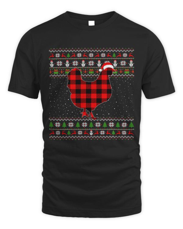 Chicken Funny Chicken Lover Red Plaid Chicken Pajamas Ugly Xmas 164 Hen Rooster